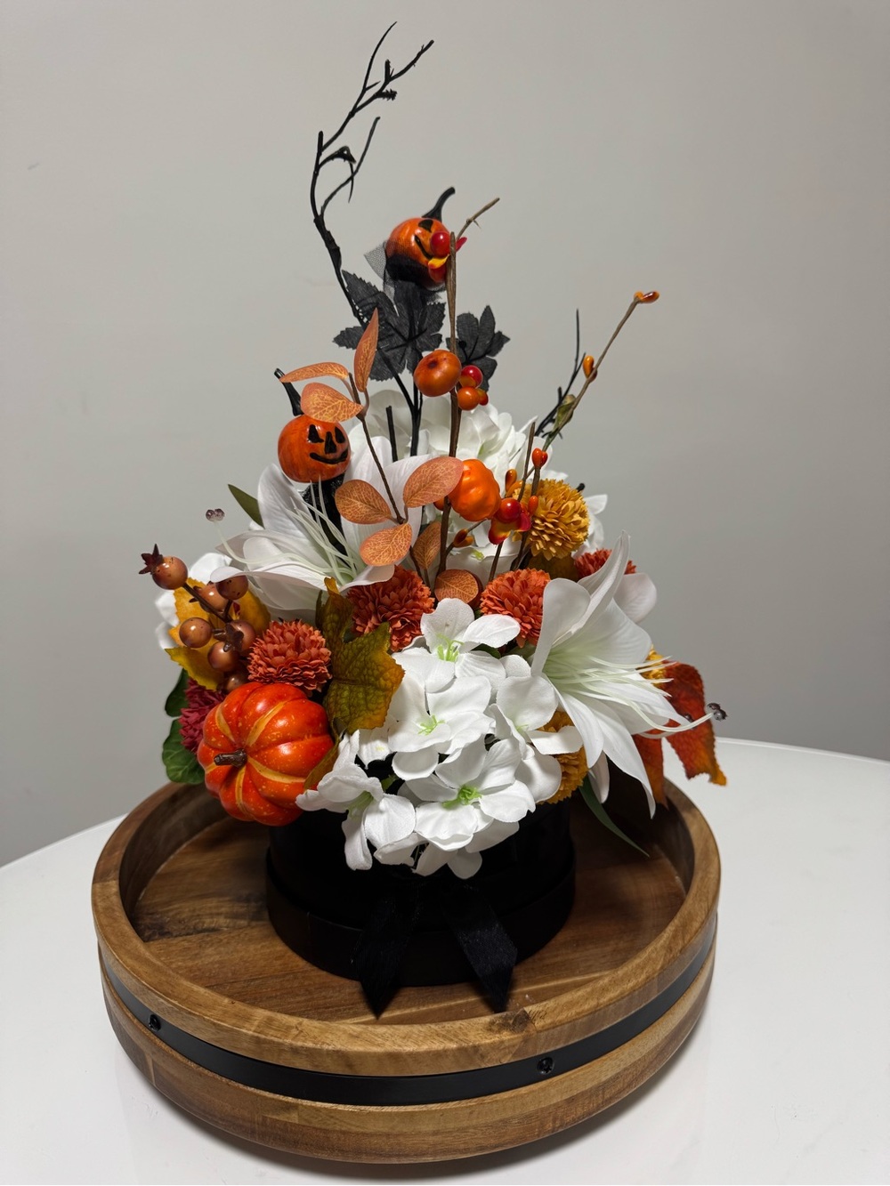 Handmade Halloween Fall Floral Arrangement with Pumpkins – Autumn Centerpiece